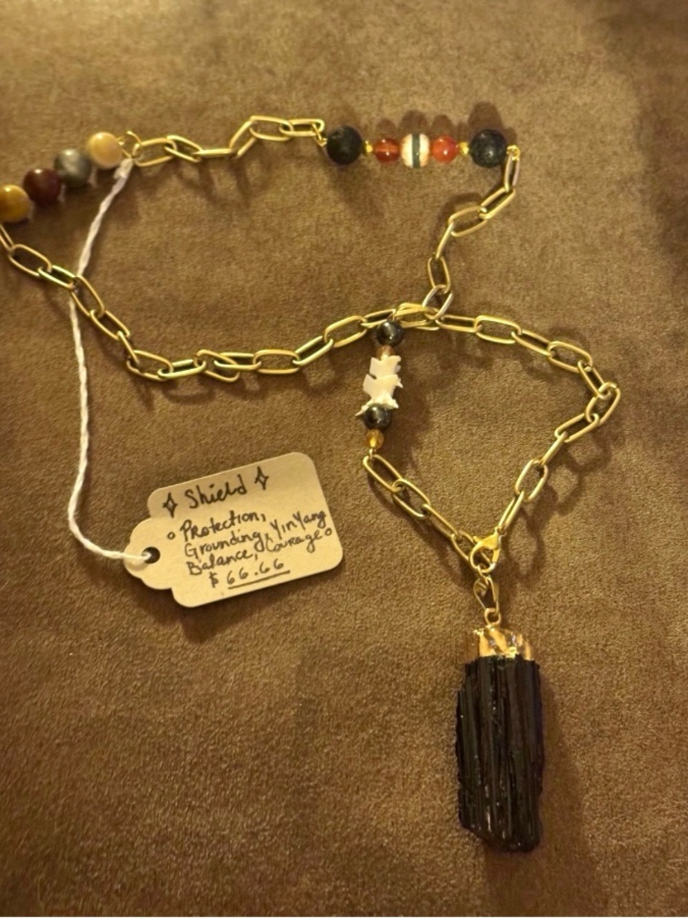 Black Tourmaline Pendulum necklace with brass chain and Snake- Women Jewelry